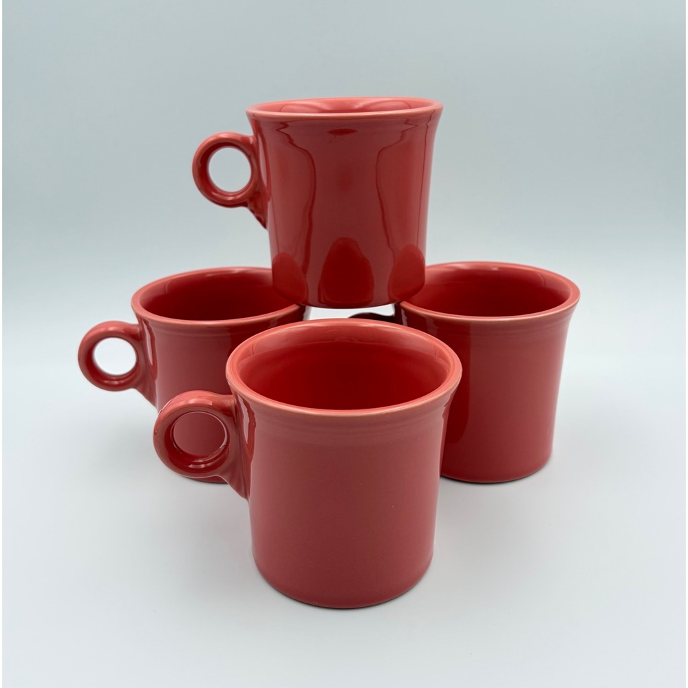 Lot of 4 Fiestaware Flamingo Pink Ring Handle Coffee Mugs Tea Cups Set USA